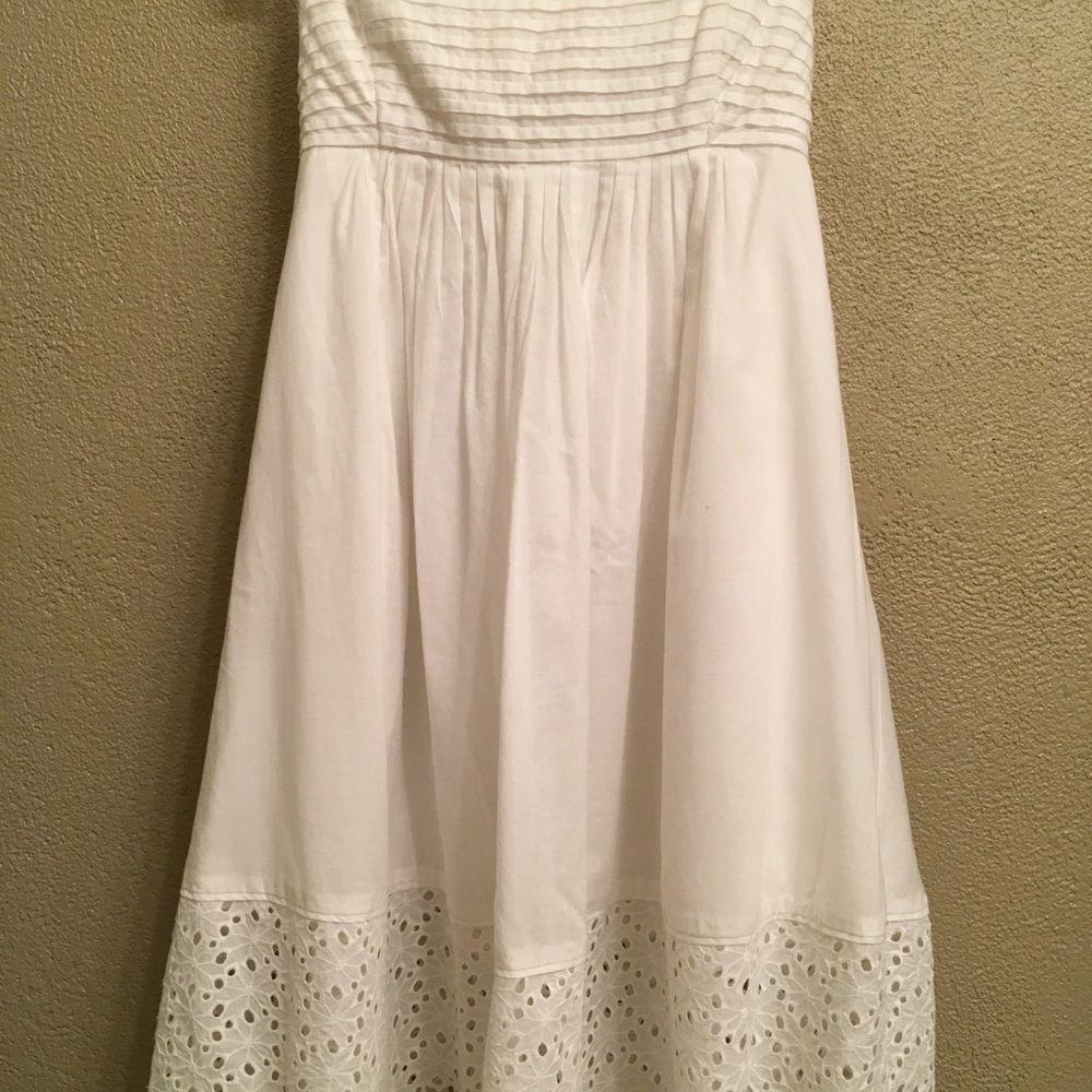 White Strapless Dress with Eyelet Hem